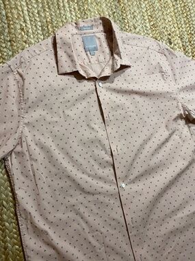 A-Frame Stretch Button Up Shirt Men's Large Pink Geometric Print Short Sleeve